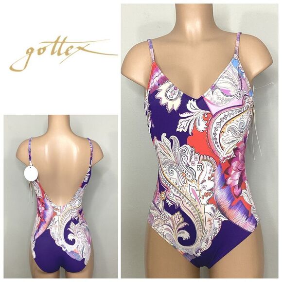 New. Gottex Paisley V-neck contour swimsuit - Picture 1 of 9